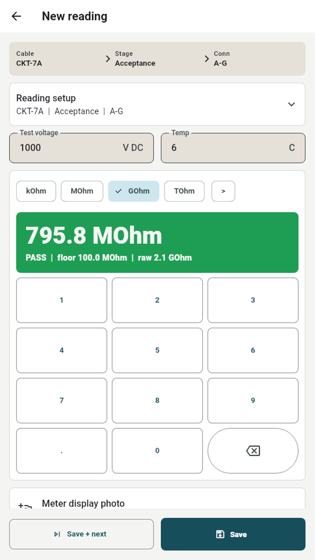 Reading screen with PASS verdict