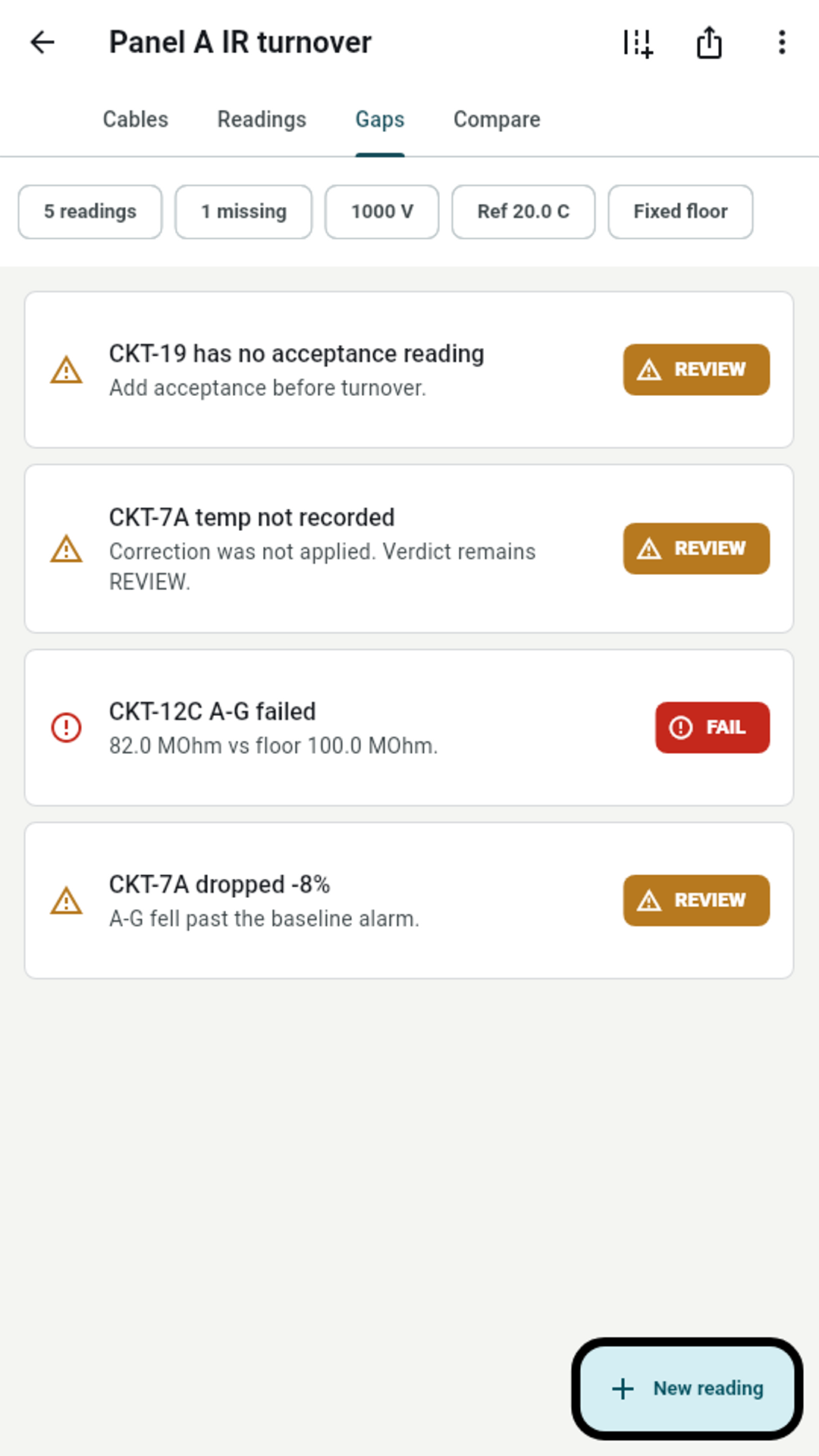 Gap finder screen