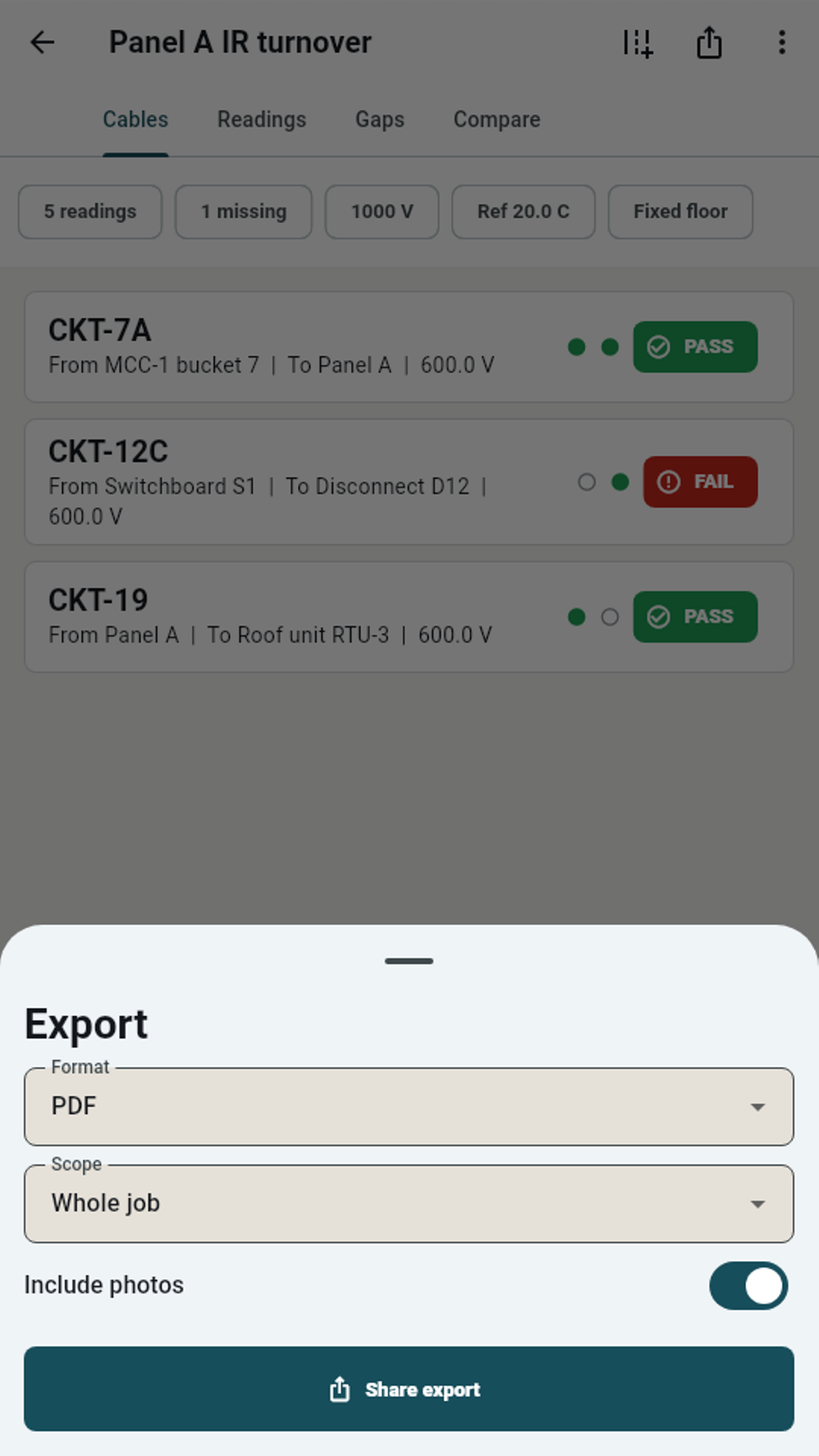 Export sheet