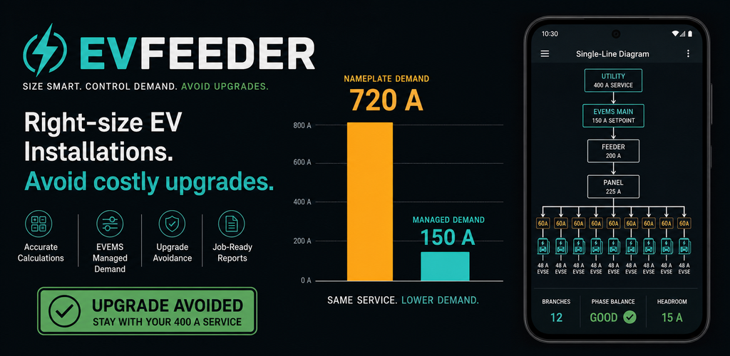 EVFeeder compares nameplate demand and EVEMS managed demand