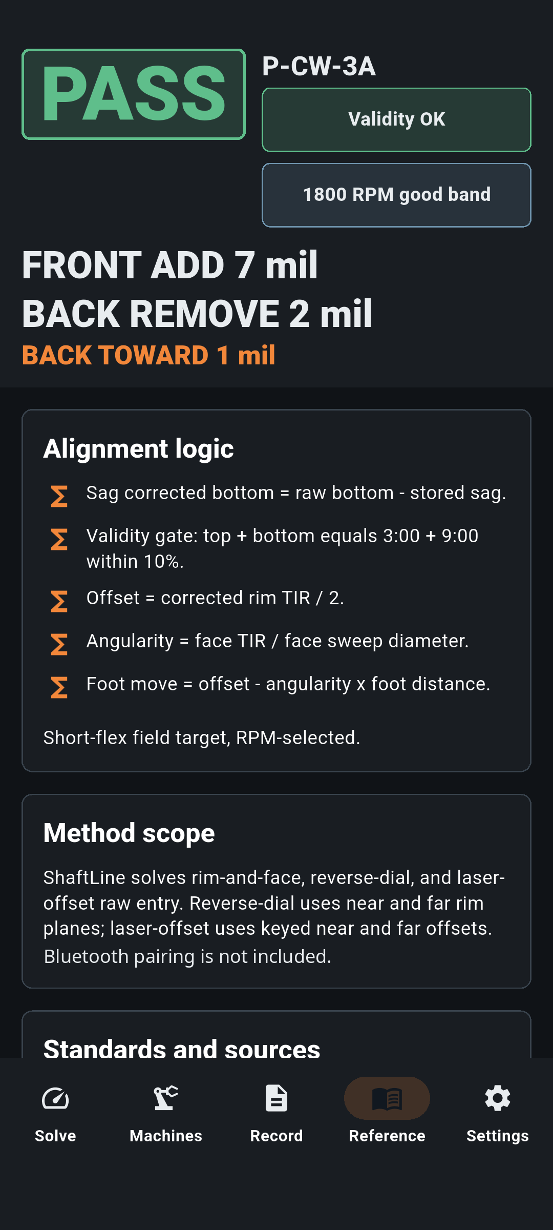 Reference tab in ShaftLine with workflow notes.