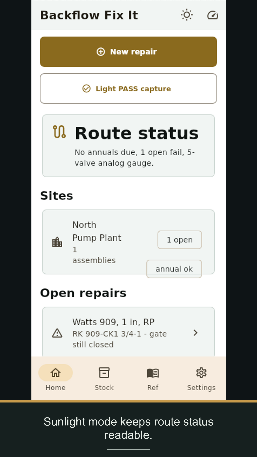 Sunlight home screen with route status