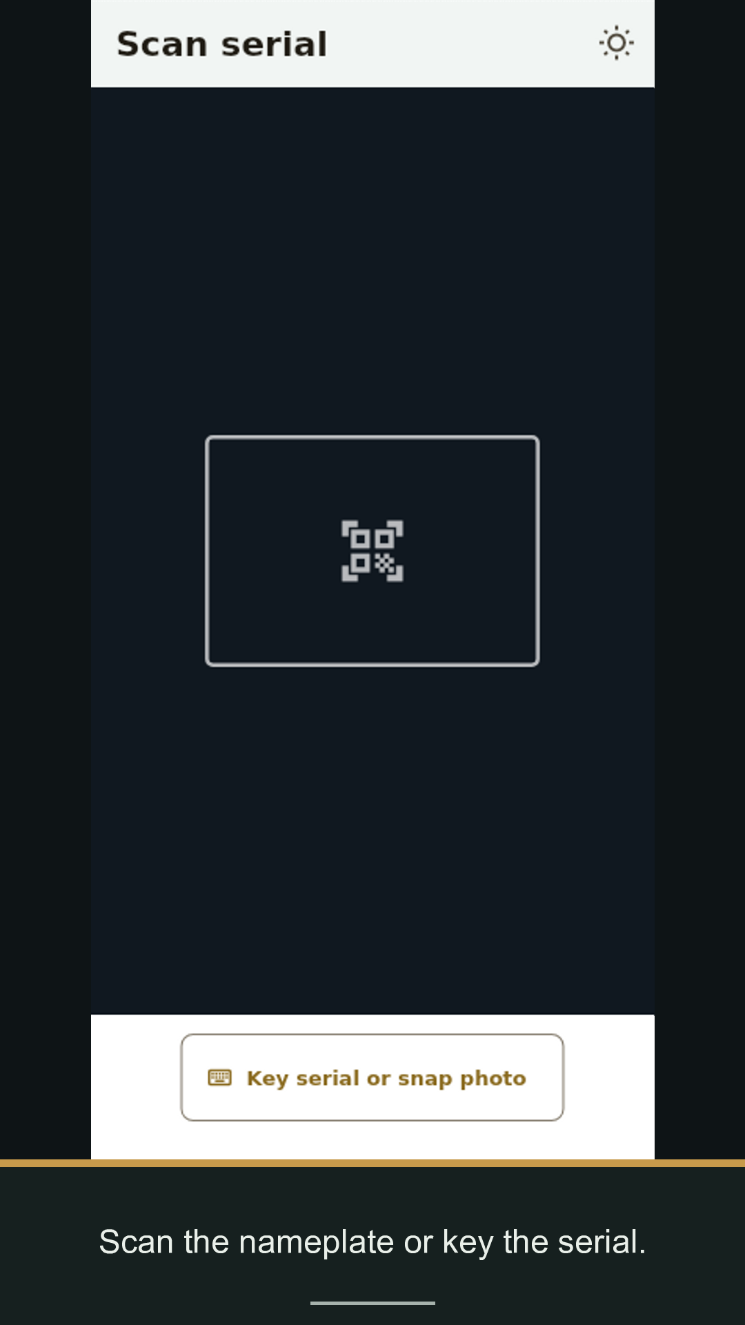 Serial scan screen with camera frame and key-entry fallback