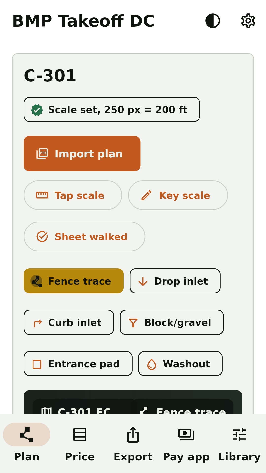 BMP Takeoff DC plan takeoff screen