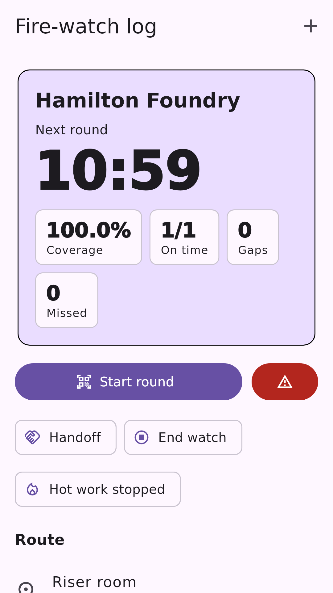 Watch dashboard showing next-round timer, coverage, gaps, and checkpoints.